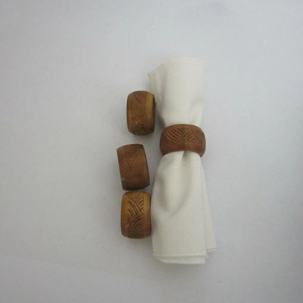 Vintage Napkin Rings Set of 4 Wooden Philippines Hand Carved Dinner Table Decor